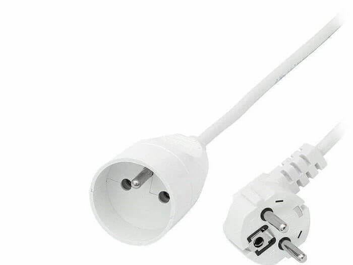 Blanc 1.5 Mètres Rallonge électrique avec câble textile RC04 Coton Noir 2P 10A Made in Italy 